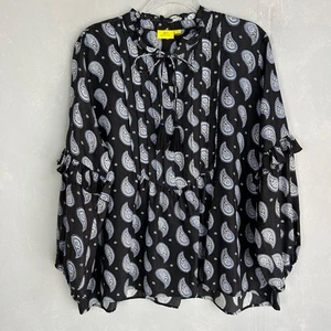 Roller Rabbit size L long sleeve top black paisley 100% silk boho ruffle - Picture 1 of 11