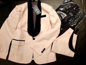 SWOTGdoby Boys 3 Pieces Suit Slim Fit Jacquard Tuxedo Formal Light Pink  Age 14 - Picture 1 of 7
