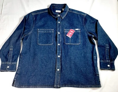 Levi Strauss Utility Shirt Jacket Mens *XL Blue Denim Snap Closure Side Pockets - Image 1 of 4