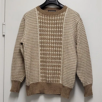 Suéter masculino puritano vintage grande Fair Isle Houndstooth mistura de lã lavável - Imagem 1 de 4