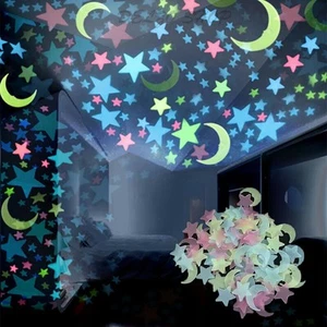 100PCS Moons Stars Flashing In The Dark Home Room Decals Kids Bedroom Decoration - Picture 1 of 12