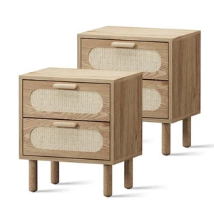 Oikiture 2x Bedside Table Drawers Side End Tables Storage Nightstand Natural - Picture 1 of 10