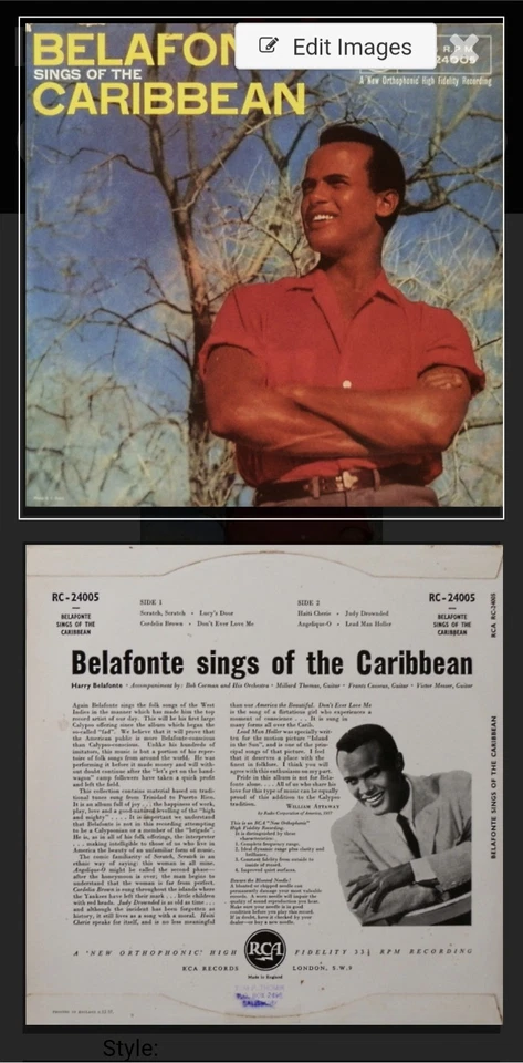 Harry Belafonte Songs Of The Caribbean 10" Vinyl - Image 1 of 1