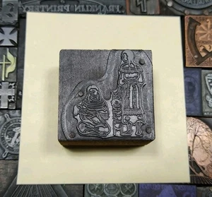Antique VTG Native American Indian Women w/ Papoose Letterpress Print Type Block - Picture 1 of 2