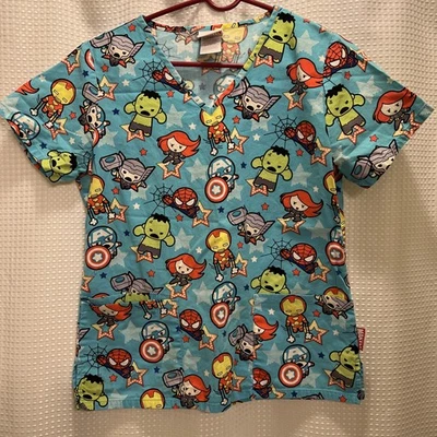 Marvel Scrub Top Baby Super Heroes Avengers womens size XS - Image 1 of 4