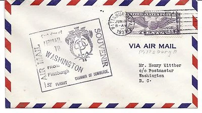 US First Flight Cover FFC Pittsburgh to DC - Chamber of Commerce - June 8, 1931 - Image 1 of 2