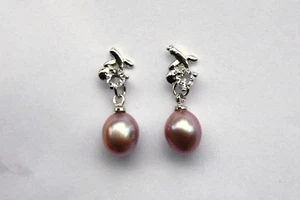 E86V Perla de agua dulce Joyería Pendientes Pendientes Circonia Oro Blanco PL - Imagen 1 de 1