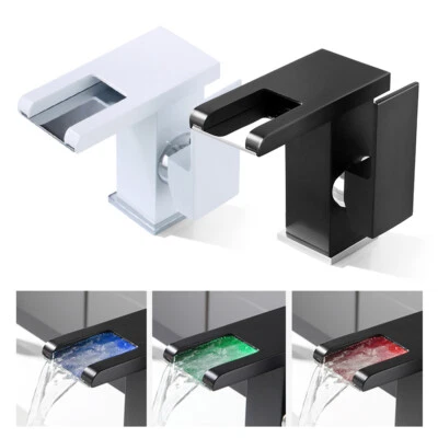 RGB Wasserhahn Bad Wasserfall Waschbecken LED Waschtisch Armatur Beleuchtung NEU - Bild 1 von 4