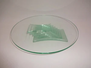 PartyLite Stratus Green Clear Glass 3-Wick Candle Holder Plate Tray Cake P7725 - Picture 1 of 8