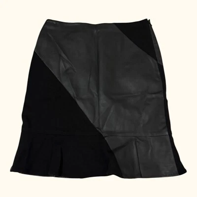 Falda ANN TAYLOR Negra Imitación Cuero Vegano y Tejido Forrada Volantes Talla 4 Nueva con Etiquetas Foto 1 de 4