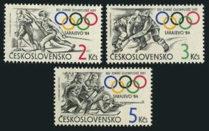 Czechoslovakia 2495-2497,MNH.Mi 1751-2753.Olympics Sarajevo-1984.Biathlon,Hockey - Picture 1 of 1