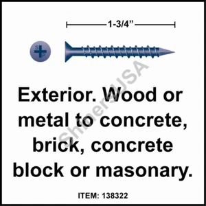 (4000) Diamond Blue Concrete Screw 3/16 x 1-3/4  Phillips Flat Head #138322 - Picture 1 of 1