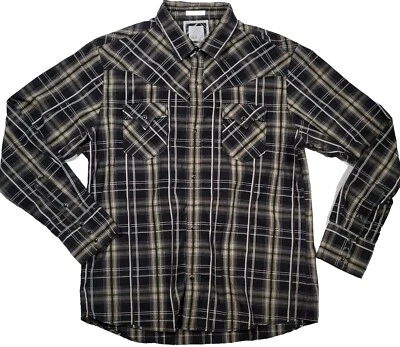 Camisa Hebilla BKE Western Para Hombres XL Calce Ajustado Botón Broches Marrón Manga Larga       Foto 1 de 4