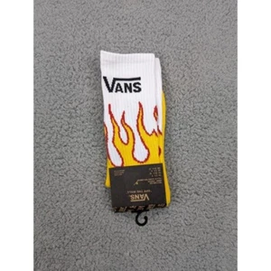Vans Crew Socks Mens Womens 6.5-9 White Yellow Red Flames Fire Skate Athletic - Picture 1 of 2