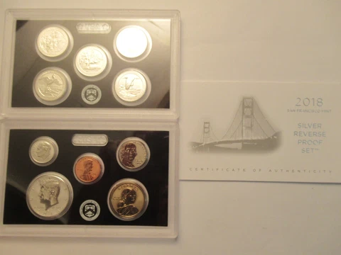 2018 San Francisco Mint Silver Reverse Proof Set, US Mint Pkg w/ COA Cover