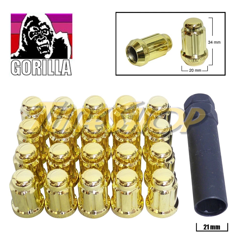 20 GORILLA SPLINE AFINADOR BLOQUEO TUERCA 12X1.5 1.5 BELLOTA LLANTAS CIERRE DORADO U Foto 1 de 2