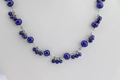 COLLAR HONORA Plata Esterlina AZUL Perla Racimo Cuelga 17" - 19" Largo Foto 1 de 4