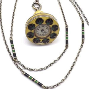 Art Deco Walter Lampl Sterling Guilloché Blancpain Pendant Bell Watch Necklace - Picture 1 of 12
