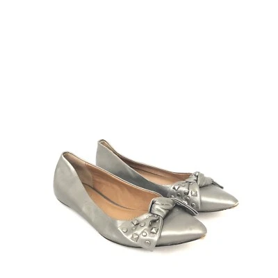 Corso Como Womens Size 8 Silver Pointed Toe Studded Bow Flats - Image 1 of 4