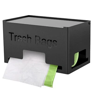 Wall Mount Trash Bag Dispenser Holder Metal Kitchen Organizer Rack Black - Picture 1 of 7