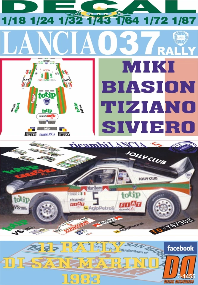 DECAL LANCIA 037 RALLY M.BIASION R. SAN MARINO 1983 WINNER (08) - Image 1 of 1