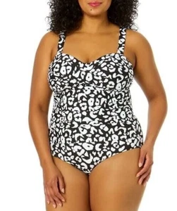 $112 Anne Cole Black White Animal Print One Piece Swimsuit Size 16W New - Picture 1 of 6