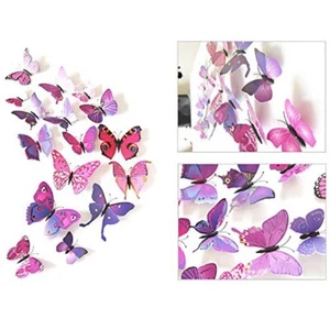 12PCS 3D PURPLE Butterfly Wall Stickers Art Decal DIY Decor Removable Stickers - Picture 1 of 3