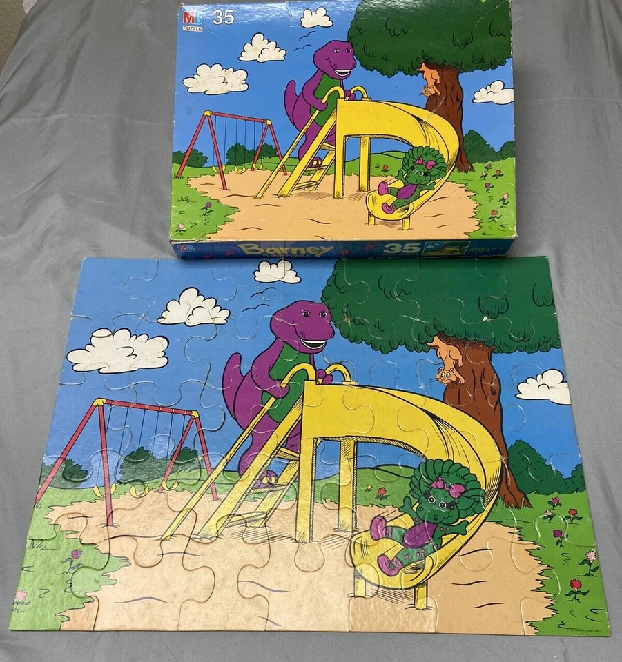 Vintage 1993 Milton Bradley Barney 35 Piece Floor Puzzle Complete - Image 1 of 4
