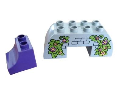 Lego Duplo 11197pb002 Curved Gray Flowers Rapunzel's Tower & Purple Slope BRICKS - Image 1 of 3