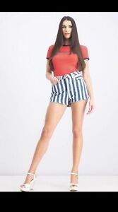 Forever 21 High Rise Stripped Shorts Womens Size 29 Navy And White