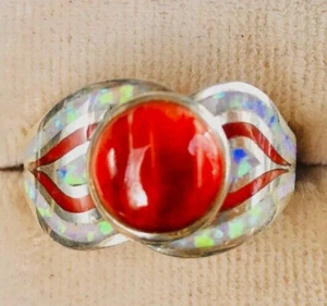David Freeland Jr Opal ring 7 Sterling Silver O swirls contrast SEE VIDEO - Picture 1 of 15