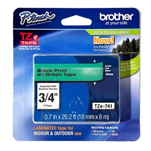Brother P-touch TZe741 impresión negra en cinta de etiqueta verde 0,7 pulgadas x 26,2 pies - Imagen 1 de 6