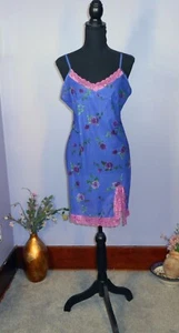 Splendida camicia da notte blu viola rose e rosa pizzo nylon, XL - Foto 1 di 9