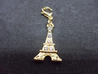 BNWoT, HERVE CHARM, 925 SILVER/GOLD, EIFFLE TOWER WITH WHITE TOPAZ GEMS, CLIP ON - Image 1 of 4