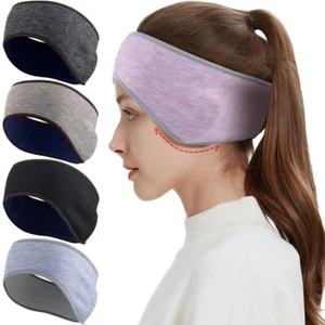 Winter Fleece Headband Ear Warmer Hairbands Cold Weather Ski Non-Slip Sweat Band - Picture 1 of 25