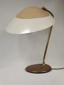 Vintage 1950er Jahre Gerald Thurston für Lightolier cremefarbene Emaille Untertasse Tischlampe selten - Bild 1 von 9