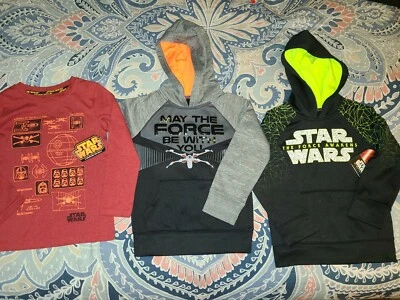 NUEVO CON ETIQUETAS Lote de 3 STAR WARS Niños Sudadera con Capucha L/S Camisa ~Talla 5~ NUEVO CON ETIQUETAS Foto 1 de 4