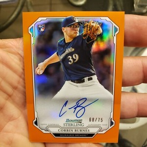 2019 Bowman Sterling Orange Refractor Corbin Burnes Auto Rc #ed 68/75