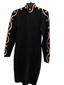 ST.JOHN Women's Knit Black Dress Gold Sequins Studs Sz 4 Formal St John - Picture 1 of 10