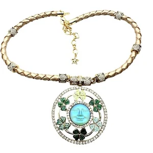 Kirks Folly Womens Necklace Crystal Magnetic Circle of Clover Seaview Moon Green - Picture 1 of 4