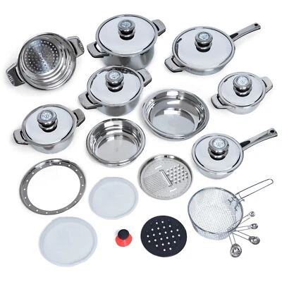 28 PIECE COOKWARE SET 12-ELEMENT HEAVY-GAUGE STAINLESS STEEL WATERLESS SET -BF28 - Image 1 of 4