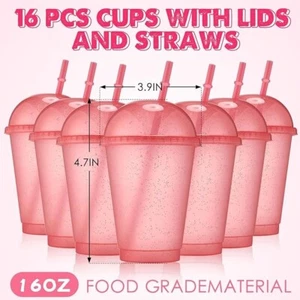 16 Pcs 16 oz Plastic Reusable Cups with Lids and Straws Bulk Plastic Tumbler - Picture 1 of 2