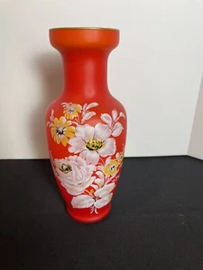 MCM Orange Italy Floral Glas Vase Norleans Vintage Blume - Bild 1 von 9