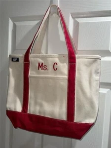 Borsa Lands End Zip Rossa Top Doppio Manico Tela Tote Bag "Ms.C" NUOVA - Foto 1 di 5