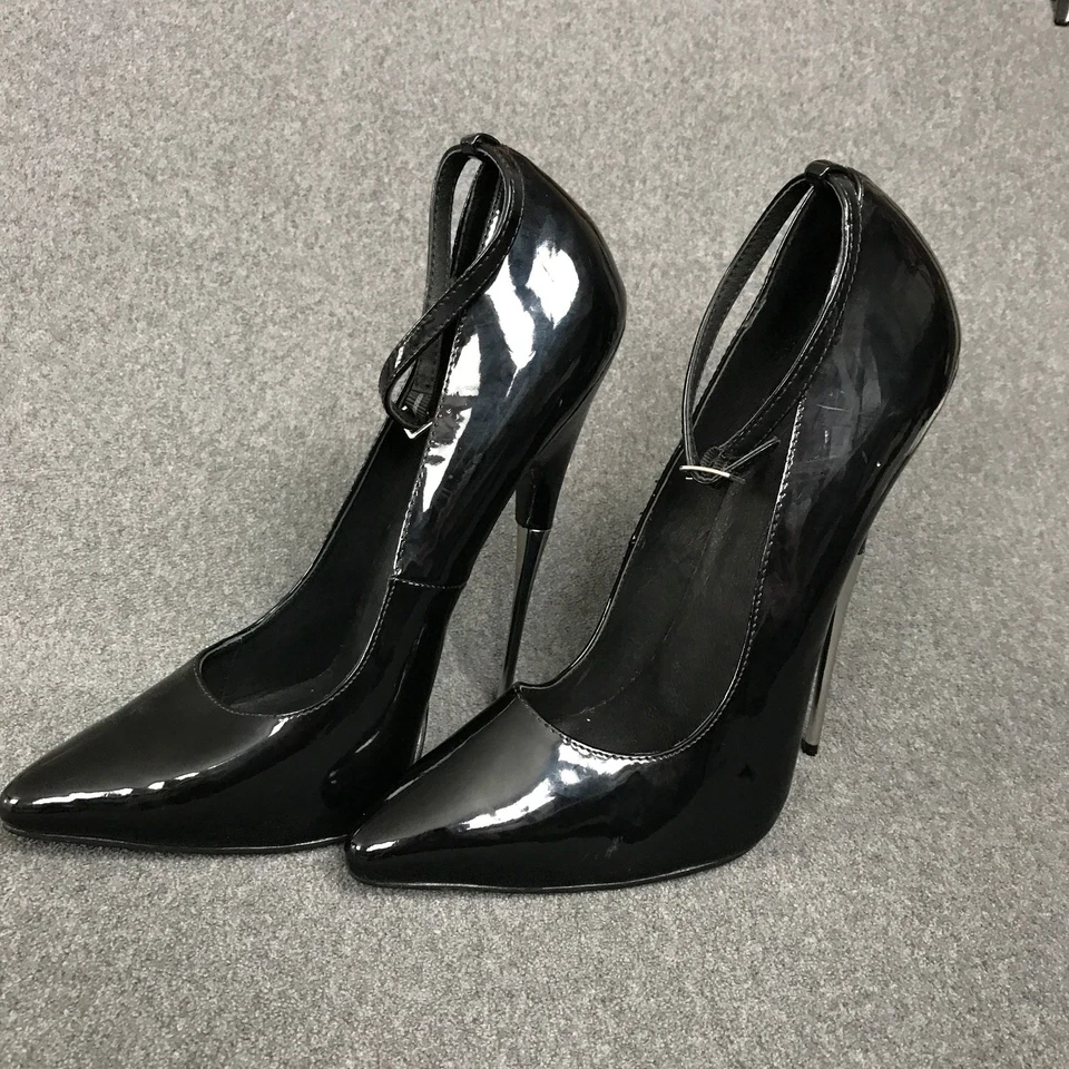 Bombas Devious by Pleaser Dagger-12 tamanho 13 preto patente 6,25" alça de tornozelo salto - Imagem 1 de 4