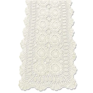 Cotton Handmade Crochet Lace Table Runner Beige Rectangle Coffee Table Dresse... - Picture 1 of 7