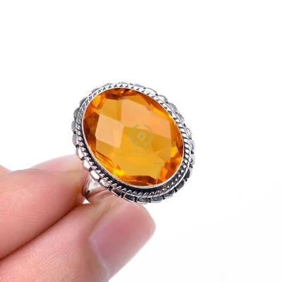 Citrine Gemstone Ring 925 Sterling Silver Statement Handmade Ring All Size - Image 1 of 4