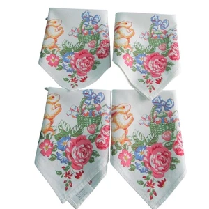 Vintage Easter Bunny Floral 100% Cotton Napkins Four WC Designs Brazil GUC - Picture 1 of 15