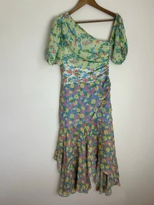 Amur Jaylah Patchwork Floral Print Silk Asymmetrical Midi Dress Size 2 Fairy - Picture 1 of 7