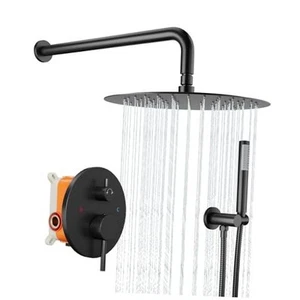 Round Shower System,Rainfall Shower Faucet Set Complete with High Pressure 12" - Picture 1 of 8